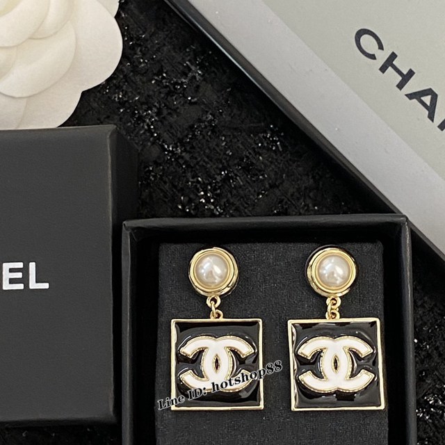 Chanel專櫃新款耳環耳飾 香奈兒琺瑯金屬吊墜方塊耳環耳釘中古經典款 zgb3382